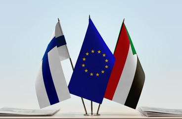 Flags of Finland European Union and Sudan