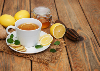 Cup of tea with lemon and ginger