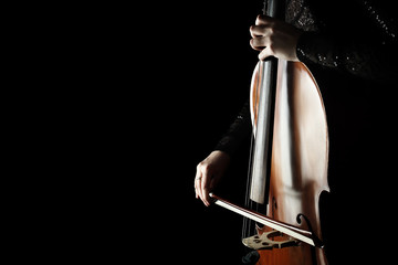 Cello player. Cellist hands playing cello with bow © Alenavlad