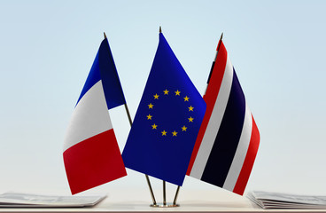 Flags of France European Union and Thailand