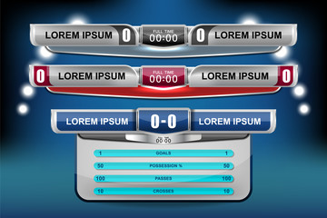 Scoreboard Broadcast Graphic and Lower Thirds Template for sport soccer and football, vector illustration
