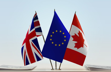 Obraz na płótnie Canvas Flags of Great Britain European Union and Canada