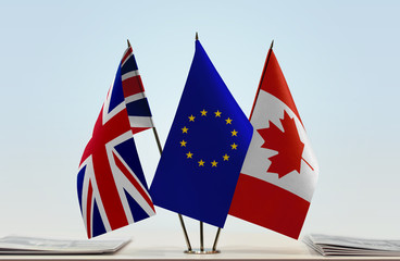 Flags of Great Britain European Union and Canada
