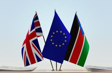 Flags of Great Britain European Union and South Sudan