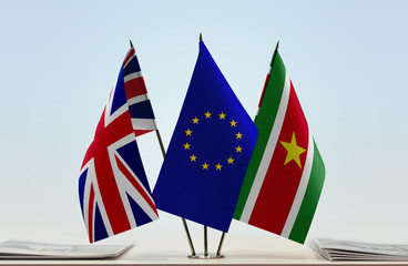 Flags of Great Britain European Union and Suriname