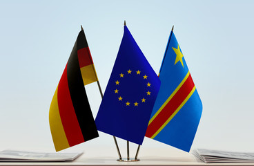Flags of Germany European Union and Democratic Republic of the Congo (DRC, DROC, Congo-Kinshasa)