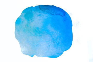 Blue wet brush paint stain rectangular water paper grain texture isolated stain on white background. Hand drawn abstract background for design, banner, print, decoration