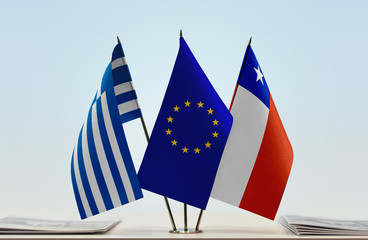 Flags of Greece European Union and Chile