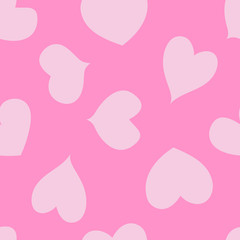 Pink background with hearts, seamless pattern, endless texture, vector illustration.