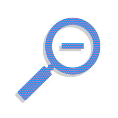 Zoom sign illustration. Vector. Neon blue icon with cyclamen pol