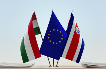 Flags of Hungary European Union and Costa Rica