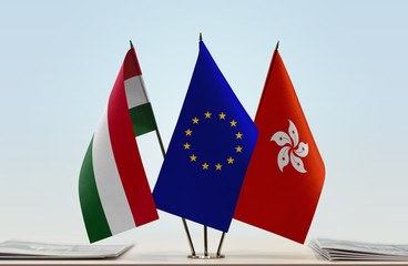 Flags of Hungary European Union and Hong Kong