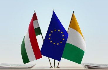 Flags of Hungary European Union and Ivory Coast