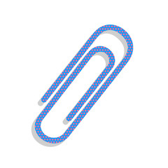 Clip sign illustration. Vector. Neon blue icon with cyclamen pol