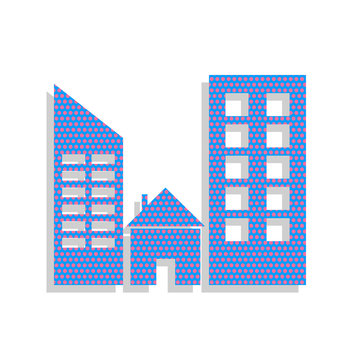 recommend clip art: Real estate sign. Vector. Neon blue icon with cyclamen polka dot