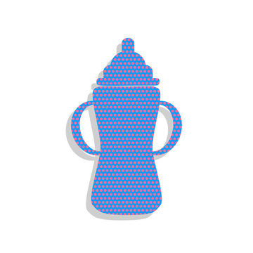 recommend clip art: Baby bottle sign. Vector. Neon blue icon with cyclamen polka dot