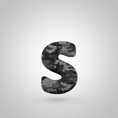 Letter S lowercase with camouflage texture isolated on white background.