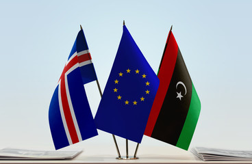 Flags of Iceland European Union and Libya