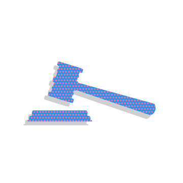 recommend clip art: Justice hammer sign. Vector. Neon blue icon with cyclamen polka 
