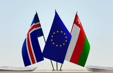 Flags of Iceland European Union and Oman