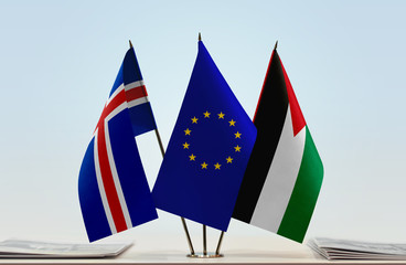 Flags of Iceland European Union and Palestine