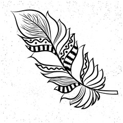 Fototapeta na wymiar Boho style decorative feather design, Creative hand drawn element.