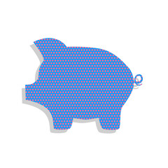 Pig money bank sign. Vector. Neon blue icon with cyclamen polka 