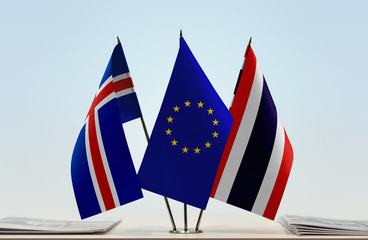 Flags of Iceland European Union and Thailand