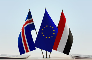 Flags of Iceland European Union and Yemen
