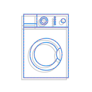 recommend clip art: Washing machine sign. Vector. Neon blue icon with cyclamen polka