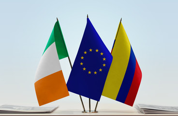 Flags of Ireland European Union and Colombia