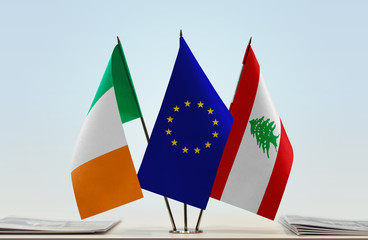 Flags of Ireland European Union and Lebanon