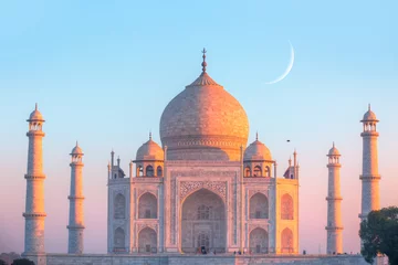Stickers pour porte Monument historique Taj Mahal au coucher du soleil - Agra, Inde