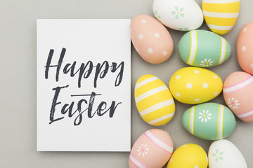 Colourful easter eggs with a handwritten easter message