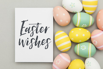 Colourful easter eggs with a handwritten easter message