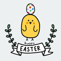 Happy Easter cute baby chicken cartoon vector illustration 