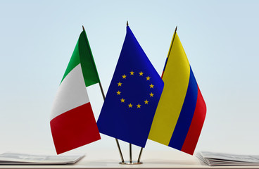 Flags of Italy European Union and Colombia