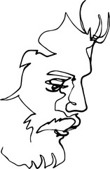 Portrait of a man with a beard, continuous line drawing