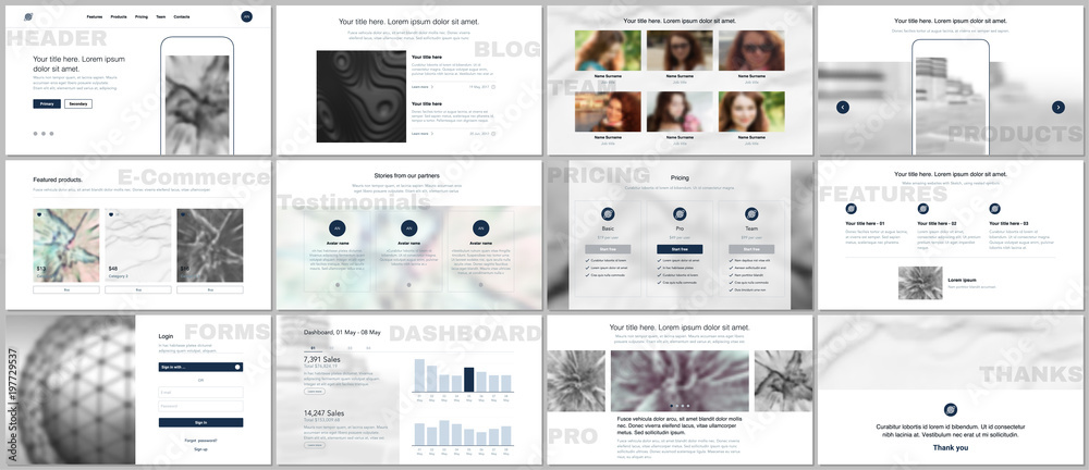 Poster set of vector templates for website design, minimal presentations, portfolio. simple elements on whi