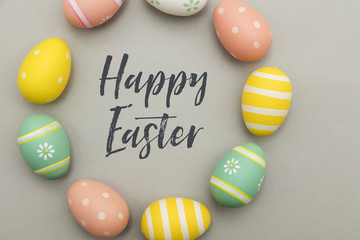 Colourful easter eggs with a handwritten easter message