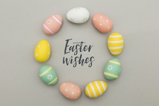 Colourful easter eggs with a handwritten easter message