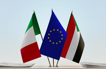 Flags of Italy European Union and Sudan