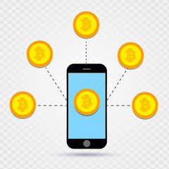 Bitcoin on Smart Phone, Digital currency concept.