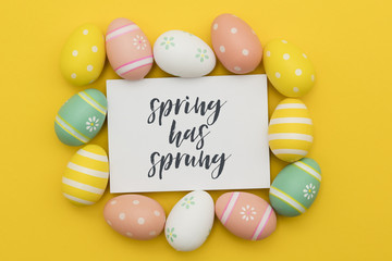 Colourful easter eggs with a handwritten easter message