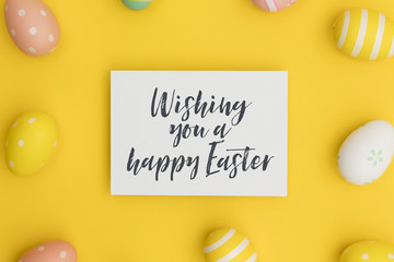 Colourful easter eggs with a handwritten easter message