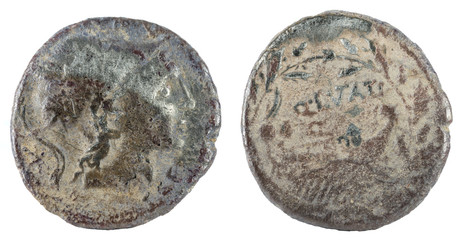 Roman Republic Coin. Ancient Roman silver denarius of the family Lutatia.
