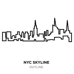nyc skyline outline on white background, vector illustration