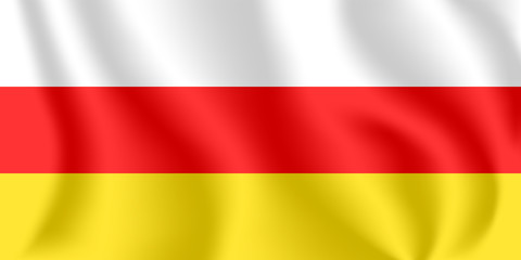 Flag of South Ossetia. Realistic waving flag of Tskhinvali Region. Fabric textured flowing flag of South Ossetia.