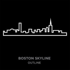 white border boston skyline outline on black background, vector illustration