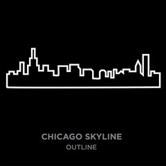 white border chicago skyline outline on black background, vector illustration